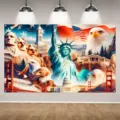 Patriotic USA 250th anniversary photography backdrop with landmarks and bald eagles - Backdrop Style (SBJ-006) / 95x75cm / Colorful