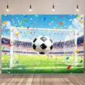 Professional soccer stadium photography backdrop with goal and colorful confetti decor - SBJ-002 / 95x75cm