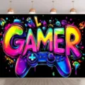 Φόντο φωτογραφίας με θέμα gamer γκράφιτι νέον για διακόσμηση παιδικού πάρτι - Στυλ Γκράφιτι GAMER (SBJ-006)