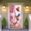 Lente deurhoes met kleurrijke vogels en kersenbloesem ontwerp voor de voordeur decor. - 90x180cm / Drie Vogels en Kersenbloesems (ML-005)