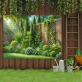 Lush garden landscape photography backdrop cloth for outdoor party and wall decoration - 95x75cm / SBJ-005
