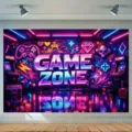 Ζωντανό νέον Game Zone φόντο φωτογραφίας για διακοσμήσεις παιδικών πάρτι γενεθλίων - SBJ-001 / 95x75cm