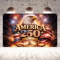 America 250th anniversary backdrop featuring US flag, bald eagle and fireworks design. - America 250th Anniversary Style (SBJ-004) / 95x75cm / Colorful