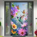 Lente deurbekleding met kolibries en bloemen in een levendige en kleurrijke tuin - 90x180cm / Kolibrie Vlinder en Bloemen (ML-006)