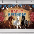 Sfondo fotografico in stile cowboy retrò con stampa mucca per festa di compleanno. - Tema Cappello da Cowboy Cavallo (SBJ-004) / 95x75cm