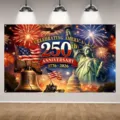 Celebrating America 250th anniversary photography backdrop with Liberty Statue and fireworks - America 250th Anniversary Backdrop (SBJ-005) / 95x75cm / Dark Blue
