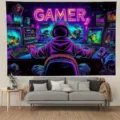 Ταπετσαρία νέον gamer με ζωντανά χρώματα cyberpunk για διακόσμηση δωματίου παιχνιδιών - Στυλ Neon Gamer για Δωμάτιο Παιχνιδιών (SBJ-002) / 95x75cm