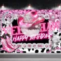 Toile de fond de photographie de cow-boy rose, bannière d'anniversaire boule disco. - Thème Chapeau de Cowboy Paillettes Rose (SBJ-005)