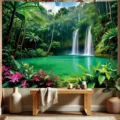 Tropical forest waterfall landscape tapestry wall hanging for natural home decor - 95x75cm / SBJ-007