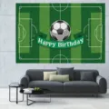 Green soccer field photography backdrop with Happy Birthday banner for party decoration - SBJ-005