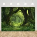 Lush green forest theme photography backdrop for natural garden party wall decoration. - 95x75cm / SBJ-008