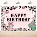 Toile de fond photographie anniversaire cowboy imprimé vache rose fête décoration bannière - Thème Cactus Imprimé Vache Noir (SBJ-007)