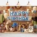 Toile de fond de photographie de theme cowboy vintage, decoration de fete anniversaire. - Thème Chapeau de Cowboy Cactus Rose (SBJ-012)