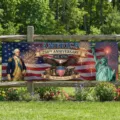 Patriotic America 250th anniversary commemorative banner displayed on an outdoor fence - 250th Anniversary Portrait Style (SHF-001) / 30x120cm Unit
