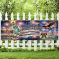 Large US 250th anniversary commemorative outdoor banner featuring patriotic icons and fireworks - 250th Anniversary Landmark Style (SHF-002) / 30x120cm Unit