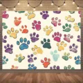 Farbenfroher Hintergrund mit Pfotenabdrücken für Haustierpartys und Fotostudio-Deko - Buntes Haustierpfotenabdruck-Stil (SBJ-004) / 95x75cm