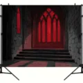 Gothic red and black stained glass window castle interior photography backdrop decor - Gothic Red and Black Door (SBJ-004) / 95x75cm / Red & Black