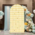 Couverture de fond en arche à carreaux jaunes avec abeilles et fleurs pour décoration - Style de Tissu Standard / 50x120CM