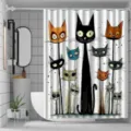 Modern bathroom shower curtain featuring artistic colorful quirky long-legged cartoon cats illustration - 90x180cm / Watercolor Cat (YL-001)