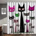 Artistic cartoon cat shower curtain with colorful illustrations for bathroom decor - 90x180cm / Exaggerated Cat (YL-002)