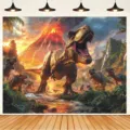 Vibrant dinosaur jungle photography backdrop for Jurassic themed birthday party decor - Dinosaur Jungle (SBJ-005)