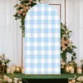 Housse de fond arquée à carreaux bleu clair pour décoration de mariage et fête - Style de Tissu Standard à Carreaux Bleu Clair (SGX-004) / 50x120CM