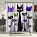 Vibrant artistic multi-color cartoon cat shower curtain for creative bathroom partition decor - 90x180cm / Hand-Drawn Long Cat (YL-004)