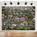 Realistic vintage stone wall photography backdrop for professional studio scenes - Retro Stone Moss Style (SBJ-002) / 95x75cm