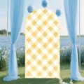Fond en arche à carreaux jaunes et blancs pour décorations de fête de style champêtre - Style en Polyester Régulier Vichy Jaune et Blanc (SGX-006) / 50x120CM