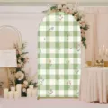 Toile de fond en arche à carreaux verts et fleurs pour fête et mariage - Tissu Standard - Carreaux Floraux Verts et Blancs (SGX-007) / 50x120CM
