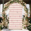 Housse de fond en arche à carreaux rose et blanc avec imprimé floral - Vichy Rose et Blanc Floral - Style de Tissu Standard (SGX-008) / 50x120CM