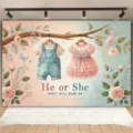 Geschlecht enthüllung fotografie hintergrund babyparty party dekoration stoffbanner deko - Rosa Blau Floraler Stil (SBJ-011)