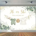 Hintergrund für Gender Reveal Fotografie mit Eukalyptus und Babykleidung für Babyparty. - Eukalyptusblätter Babykleidung Stil (SBJ-012)