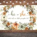 Herbst Kürbis Gender Reveal Fotografie Hintergrund für Babyshow Party Dekoration Banner. - Herbst Kürbis Floral Stil (SBJ-013)