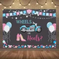 Geschlecht enthüllung Fotografie Hintergrund, Räder oder Absatz Party Deko Stoff blau rosa. - Motorrad und High Heels Stil (SBJ-014)