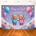 Baby Shower Fotografie Hintergrund niedliche Teddybären Luftballons Sterne Party Deko Tuch - Lila Traumhafter Verspielter Bär Stil (SBJ-015)