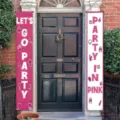 Decorative pink party porch banners featuring 'Let's Go Party' and 'Party in Pink' text - Pink and White Party Style (SDL-001) / 30x150cm