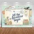 Fondo de fotografía de viaje de aventura con mapa del mundo y diseño de postal - Estilo Viaje Aventura (SBJ-003) / 95x75cm / Multicolor