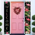 Tropical flamingo welcome porch banners with hibiscus flowers for party door decor - Flamingo Theme (DADL006) / 30x150cm