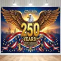 US 250th Anniversary Backdrop with Bald Eagle, Flags, and 1776-2026 for Independence Day - SBJ-004 / 95x75cm / Colorful