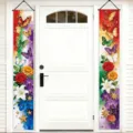 Rainbow butterfly floral watercolor porch banners for spring home entrance decor - SDL-001 / 30x150cm