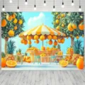 Vibrant summer orange theme photography backdrop for party decor and photo studio use - 95x75cm