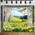 Fondo de jardín de primavera con margaritas amarillas y prado verde - SBJ-004(Paisaje de jardín de primavera) / 95x75cm