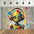 Vibrant graffiti robot theme photography backdrop with street art for kids' party decoration - SBJ-001 Style / 95x75cm / Colorful