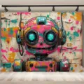 Graffiti robot theme photography backdrop with street art elements for kids party decor - SBJ-002 Style / 95x75cm / Colorful