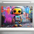 Graffiti robot theme photography backdrop with vibrant street art elements for kids parties - SBJ-003 Style / 95x75cm / Colorful