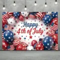 Happy 4th of July photography backdrop with red white and blue balloons and stars - SBJ-008