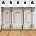 European palace style photography backdrop with retro gold carvings for wedding photography - White Roman Column Gold Carving (SBJ-010) / 95x75cm