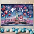 4th of July photography backdrop with Statue of Liberty fireworks and US flag design - American Independence Day Statue of Liberty (SBJ-011)