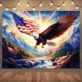 American 250th anniversary photography backdrop with eagle, flag, and mountain landscape - US Flag Scenic Style (SBJ-013)